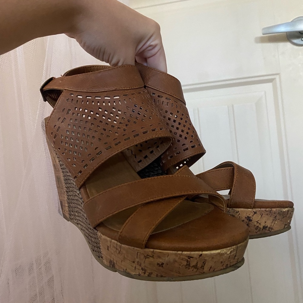 BKE Sole “Paulina” High Heel Strappy Boho Wedges